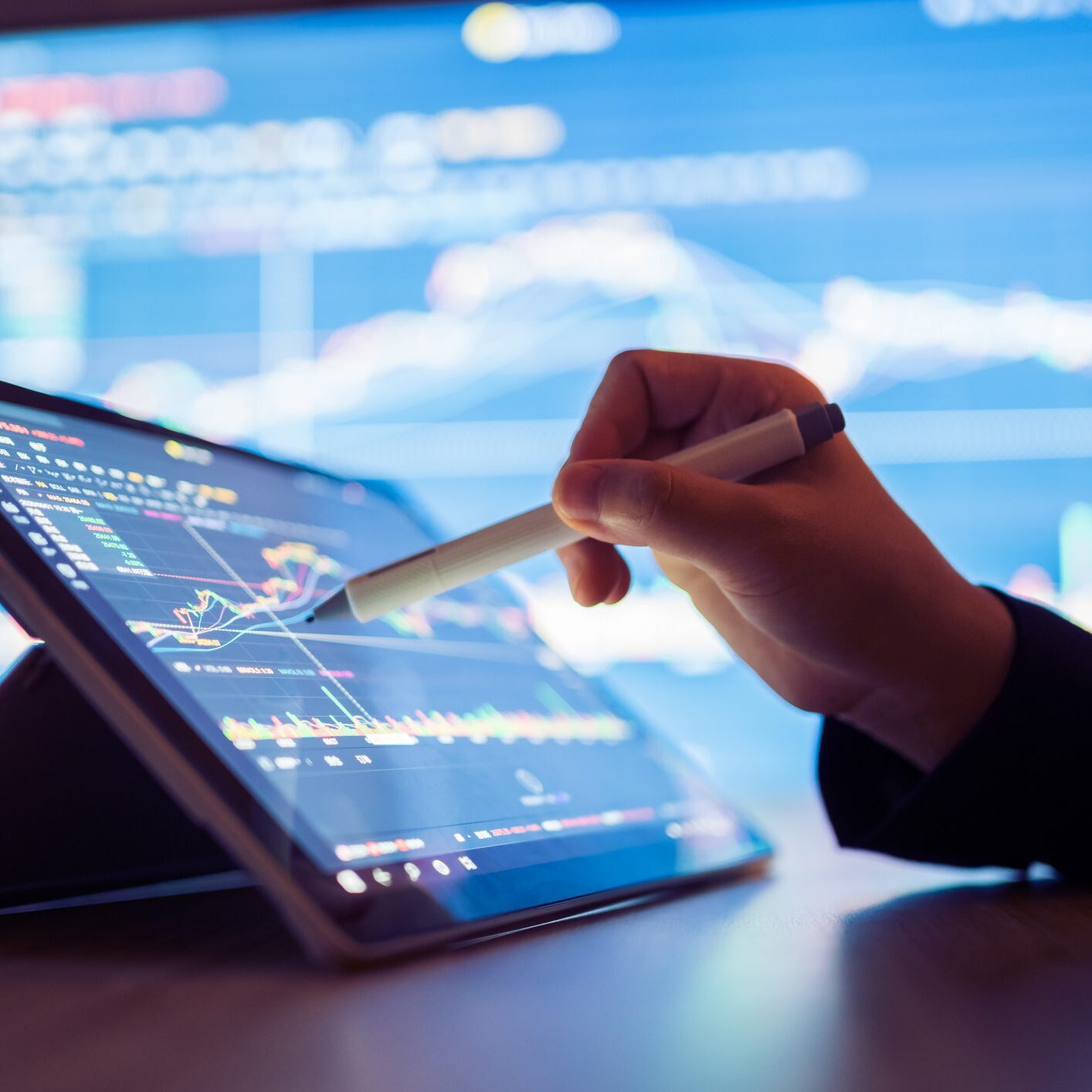 Woman looking stock market Data on smart phone